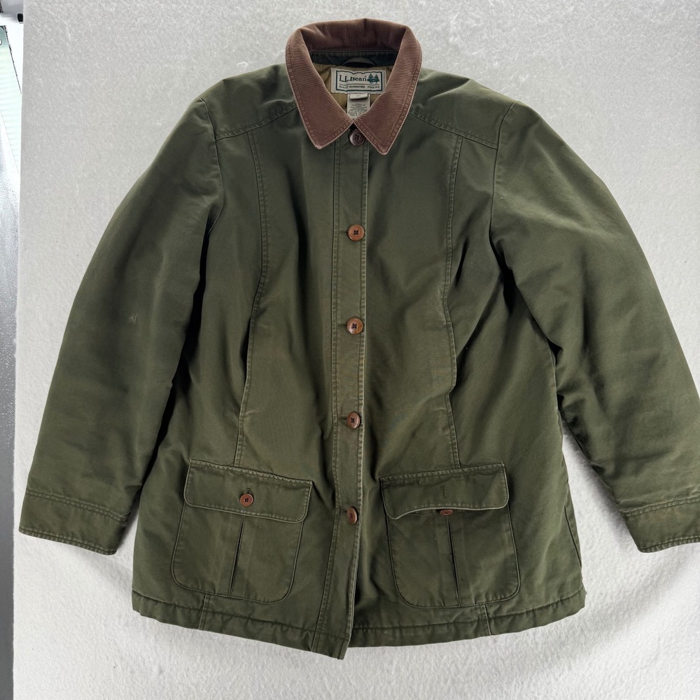 L.L. Bean - Barn Coat Quilted Lining Corduroy Trim - Green - L - Womens